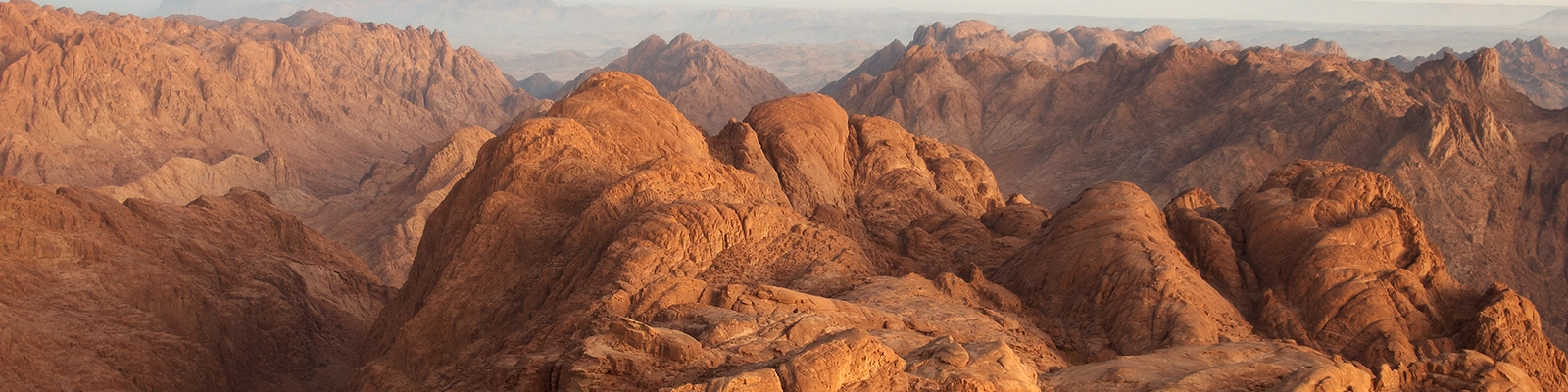 Stunning view of Mount Sinai's rugged peaks and surrounding desert landscape in Egypt