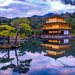 Kinkakuji Temple in Kyoto, Japan - a UNESCO World Heritage Site and iconic Zen temple also known as the Golden Pavilion, featuring a stunning golden facade and beautiful gardens.