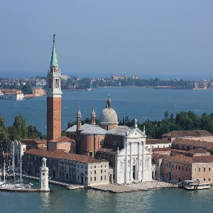 Aerial view one of the most popular things to do in Venice, exploring the picturesque Dorsoduro district of Venice with its historic architecture and winding canals