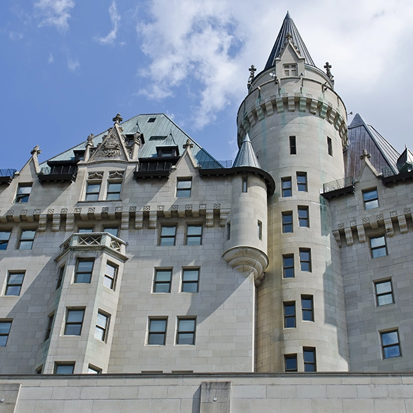 Stunning facade of Chateau Laurier, a historic luxury hotel in Ottawa, Canada